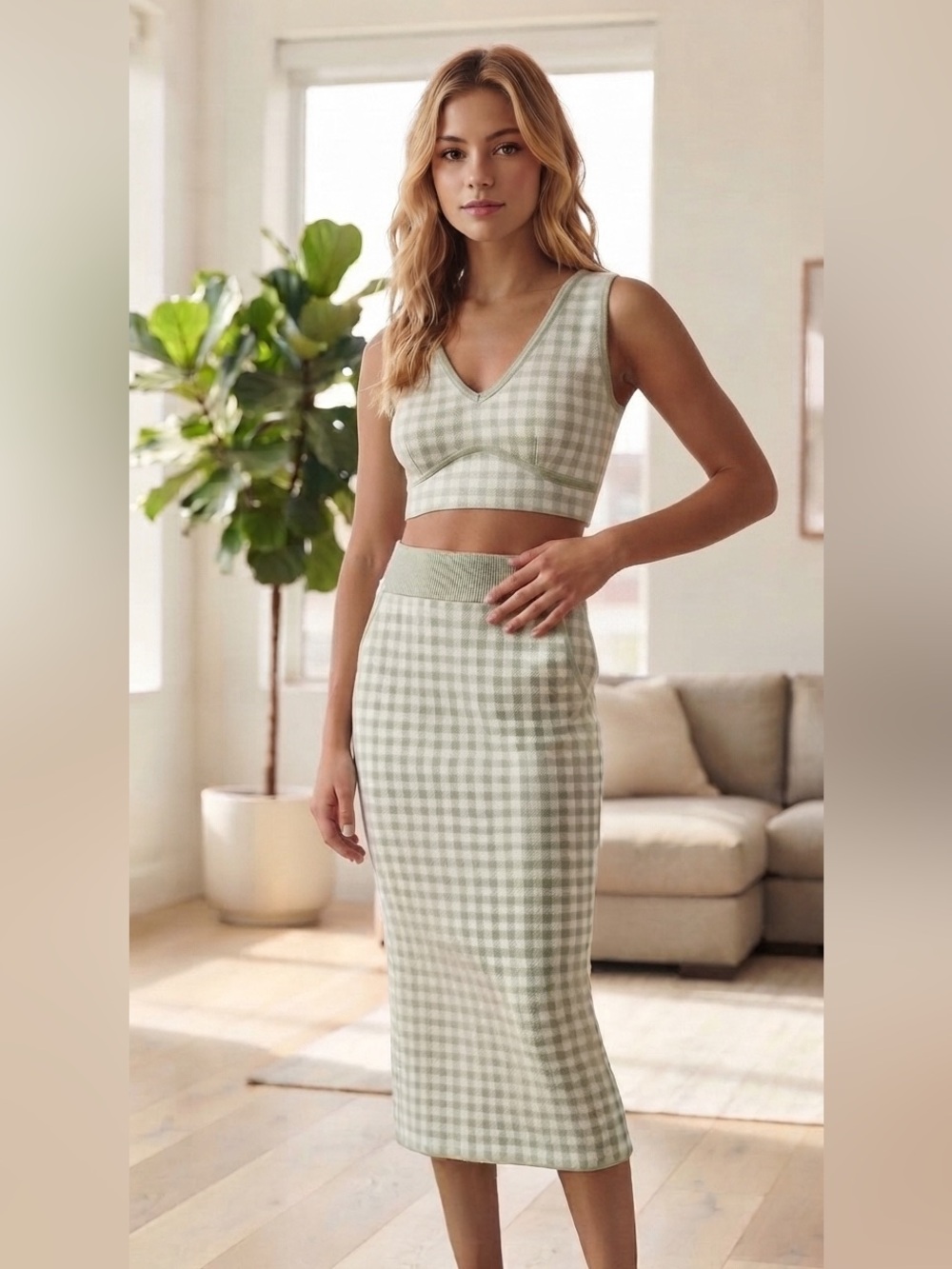 Papermoon Sage Green Gingham Knit Set